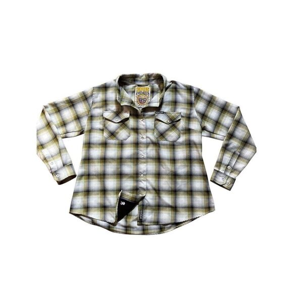 Dixxon Sublime Pearl Snap Flannel Shirt WOMEN’s 2XL  Yellow Black Plaid - Picture 1 of 14